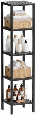 SMIBUY Bathroom Storage Shelf, 5-Tier Bamboo Rack Organizer, Multifunctional Shelving Unit for Living Room Bedroom Kitchen (Black) by SMIBUY