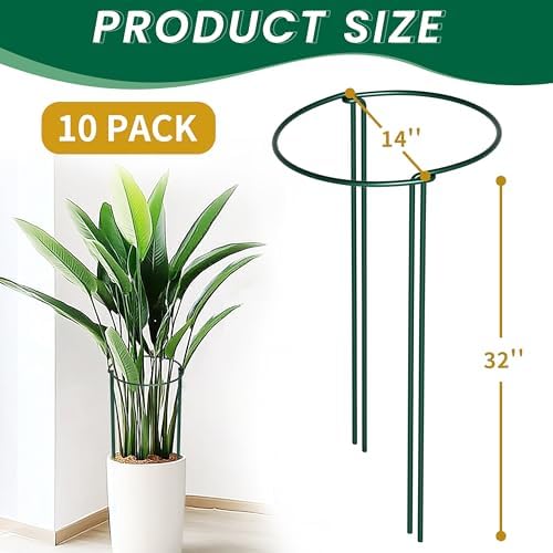 TCBWFY 14" Dx32 H Plant Supports Stakes for Large Heavy Plants,10Pack Peony Supports,Heavy Duty 5mm Wire Peony Cages,Interlock Garden Supports Ring Border Support,Plant Support Cage for Rose Flower - Image 2