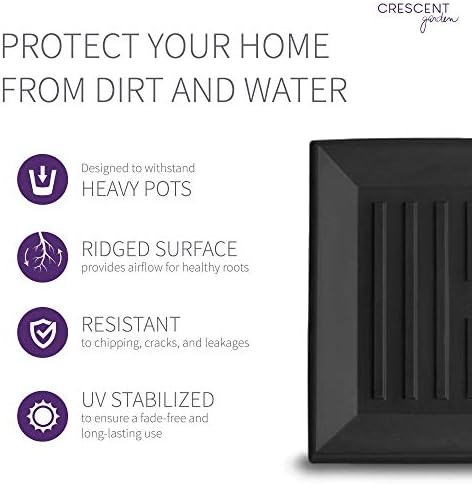 Crescent Garden Universal Square Plant Saucer, Modern UV Safe Durable Drip Tray for Square Planter, Heavy-Duty Plastic Drainage Dish, Indoor/Outdoor Flowerpot Saucer - 11'' inner x 14.5" outer (Black) - Image 6