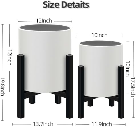 12 inch & 10 inch Plant Pot with Stands Set of 2 with Drainage Plug - Image 6