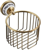 Vintage Wall-Mounted Toilet Paper Holder with Wire Basket Design, Antique Brass, Wall-Mounted Bath Hand Towel Holder with Ceramic Inlay, Vintage Style. by Kelelife