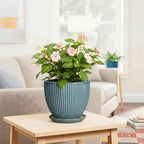 Ceramic Planter, 8 Inch Plant Pot Indoor with Saucer, Glaze Blue - Image 6