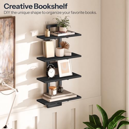 HOOBRO Floating Shelves, 15 Inch Wall Shelf Set of 2, Wall Mounted Storage Shelves 2-Tier, Hanging Bathroom Shelves, for Living Room, Bedroom, Bathroom, Kitchen, Black BK32BJ01 - Image 5