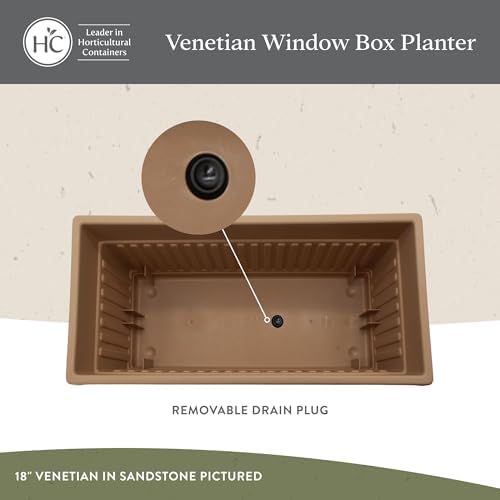 The HC Companies Venetian Window Planter Box w/Drain Plug - Long Planter Box for Windowsills, Balconies & More - Plastic Large Rectangular Planters for Herbs & Flowers (30" Warm Gray, Pack of 1) - Image 3