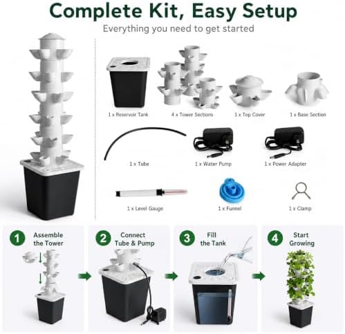 Hydroponics Growing System Kit Indoor Garden, Hydroponic Tower with Pump and Movable Water Tank Vegetable, 30 Pods Aeroponic Tower Garden - Image 5