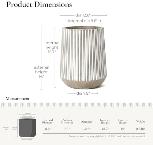 LuxenHome 16.1" H Concrete Tall Planter, Large Outdoor Indoor Plant Pot - Image 2
