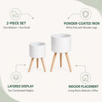2 Pack Plant Stand Indoor Metal Planter Holder Wooden Leg Modern White - Image 5