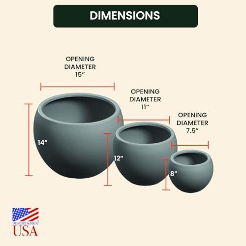 Beuta Large Poly Planters for Outdoor Plants - Set of 3, 8/12/14 Inches Outdoor Planters for Porch - Tall Planter for Outdoor & Indoor Plants | Large Indoor Plant Pot - USA Made - Grey - Image 7