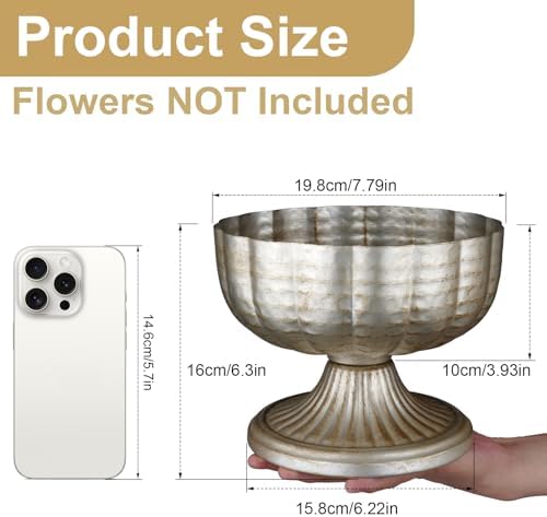 Retro Silver Vases for Centerpieces Set of 8 Silver Metal Vases for Flowers Decorative Pedestal Bowl for Table Centerpieces Floral Arrangments on Housewarming Wedding Party - Image 4