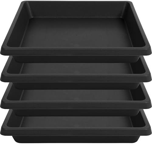 16 Inch Square Plant Saucer 4 Pack, Plant Saucers for Indoors, Large Heavy Duty Plastic Flower Plant Trays for Pots, Under Plant Water Catcher Tray for Potted Plants Outdoors Planter Water Tray by Unknown
