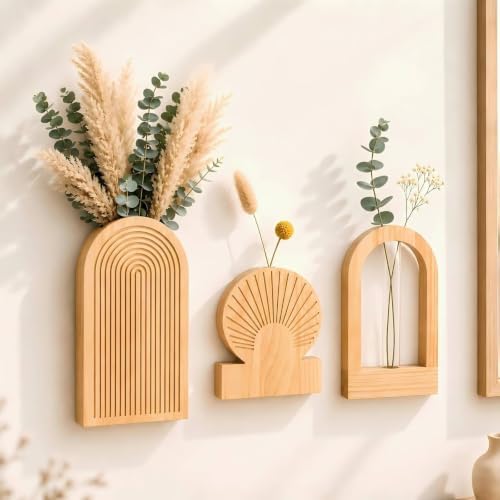 TBWIND Wooden Wall Vases Set of 3, Wall Planters with Glass Tube Kit by TBWIND