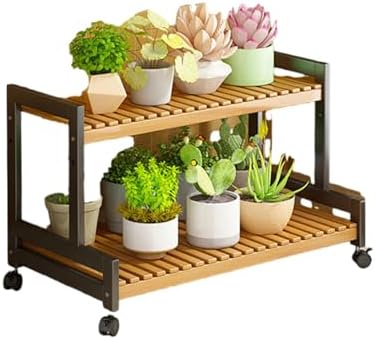 Plant Stand, Bamboo Ladder Shelf Display Shelf, Multi-Tier Planter Holder with wheel for Home Garden Patio Balcony Indoor Outdoor Use,80*40*65cm by Unknown