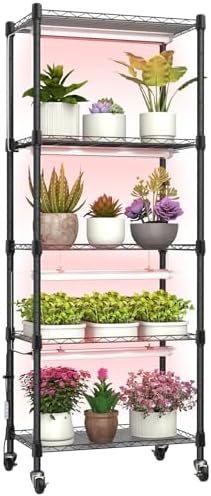 Plant shelf with grow light, 5-Tier 96W 23.2"L x 13.4"W x 61.4"H by Aouipris