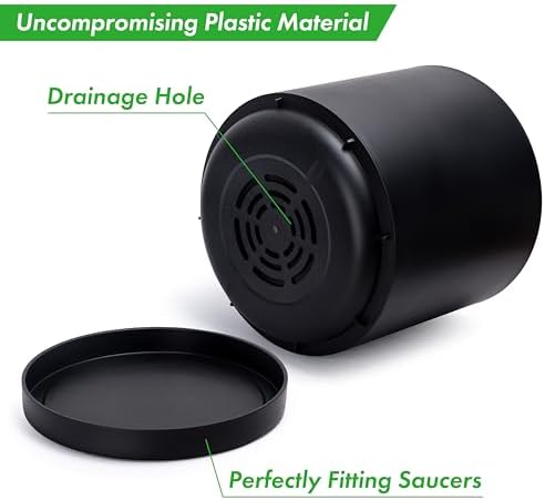 D'vine Dev Plastic Planter Pot with Saucer, 16 in, Black, 74-X-B-5 - Image 4