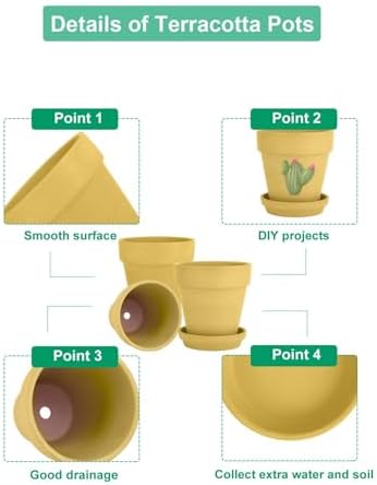vensovo 6 Inch Yellow Terracotta & Clay Pots with Saucer, 4 Pack - Image 3