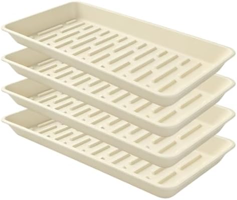 4 Pack Rectangular Plant Saucer 16 Inch, Heavy Duty Plastic Drip Trays for Pots, Windowsill Planter, Indoor Outdoor, 7.0 x 16.1 Inches, Beige by Afrine