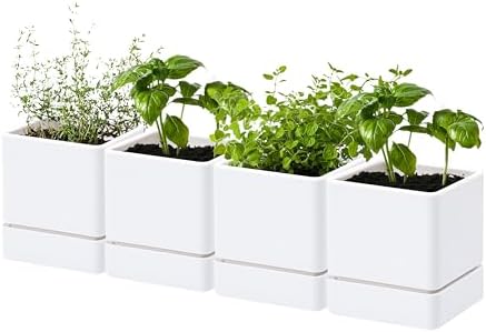 D'vine Dev 4-Pack Plastic Herb Planter Pots, 4 in, White, 76-Y-A4-1 by DvineDevPlanterPotsandStand