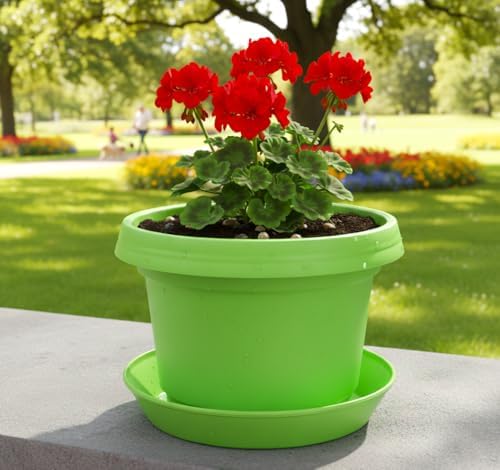 Flower Pots with Saucers, 9 inch, Lime Green, Pack of 5 - Image 4