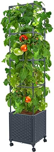 LINEX Raised Garden Bed Planter Box with Trellis, 56.7” Tomato Planters for Climbing Plants Vegetable Vine Flowers Outdoor Patio, Tomatoes Cage w/Self-Watering & Wheels by LINEX