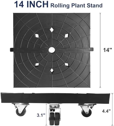 14 Inch Square Plant Caddy with Wheels Outdoor Indoor, Rolling Plant Stand for 400lb Heavy Duty Flower Pots, Square Plant Rollers Lockable Potted Planter Dolly, 2 Pack Black - Image 2