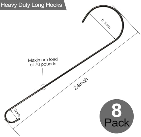 8 Pack 24 Inch Large Tree Branch Hooks Long S Hooks for Hanging Plants, Bird Feeder Hook for Tree, Metal Garden Hooks for Hanging Baskets, Plants, Lanterns Outdoor and Indoor Uses (Black) - Image 3