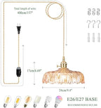 Plug in Pendant Light Fixtures,Amber Glass Lampshade Pendant Lighting 9.4in E26 Hanging Light FixtureCorded On/Off Switch for Kitchen Island, Bedroom, Dining Room - Image 2