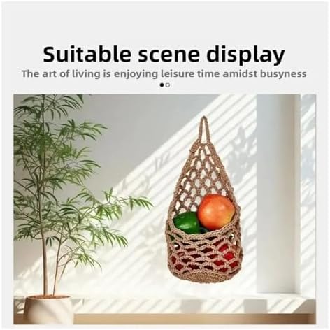 Macrame Plant Hanger 4pcs Portable Fruit Net Bag Eco-Friendly Pantry Organizer Storage Kitchen Home Hanging Basket Use(Coffee) - Image 2