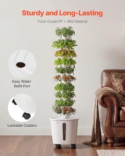 VEVOR Hydroponic Tower, 50 Pods 10 Tiers Hydroponics Growing System Kit with App Control & Casters, Vertical Home Garden with 20L Water Tank & Pump, Planter for Indoor Herbs, Fruits and Vegetables - Image 5