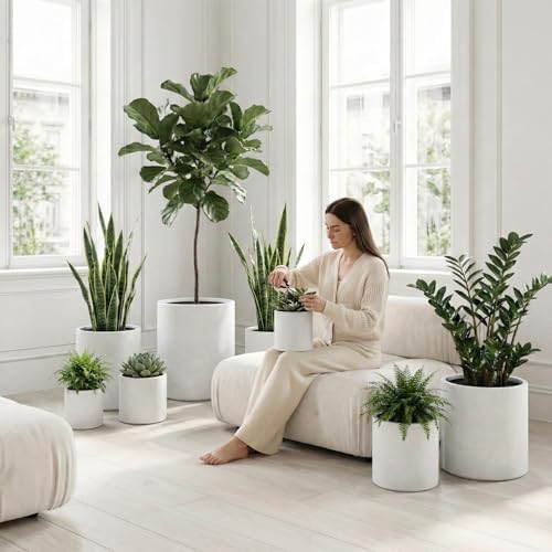 DTY Mount Powell 7.9" D x 7.9" H (Pot Opening 5.5") Fiberstone Cylindrical Planter with Drainage Hole, Weather Resistant for Indoor & Outdoor Use, Includes 2 Extra Coco Mats - White, Extra Small - Image 5