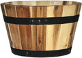 Classic Home and Garden Acacia Wood Whiskey Barrel Planters with Black Metal Band, 13in D x 8.25in H by Classic+Home+%26+Garden