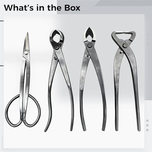4 Pcs Bonsai Tool Kit, Carbon Steel, Includes Cutters & Scissors, Perfect for Beginners, 8.3 in/7.7 in - Image 2