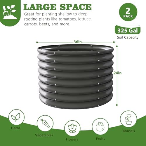 Anleolife 2-Pack 3ft x 24in Round Raised Garden Beds, Quartz Grey - Image 2
