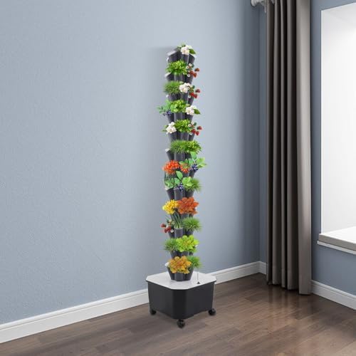 12-Tier Hydroponic Tower Growing System,60 Holes Indoor Garden Kit with Automatic Water Circulation & 6.6Gal Tank,Plant Germination Kits Vertical Garden for Home,Includes Pump,Wheels - Image 6