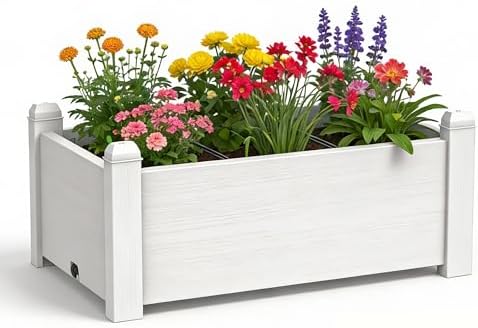 Vixzen Outdoor Resin Raised Planter Box, Rot-Resistant Non-Cracking, Divisible with Drainage Plug for Vegetables, Herbs,Flowers, Fit for Patio,Yard,Balcony (Gray, 30.04 * 17.72 * 12.6) by Vixzen