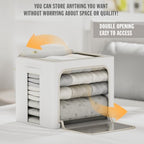 FHSQX 2 Pack Clear Window Storage Bins Large Stackable Linen Fabric Storage for Clothes Foldable Container Organizer Set with Carrying Handles (Lvory White, 19.7x 15.7x 12.6 Inch) - Image 2
