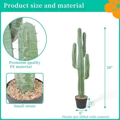 Artificial Cactus 39 INCH Tall Fake Cactus Plants Faux Cacti Saguaro with Planter for Indoor Outdoor Home Office Shop Garden Decoration - Image 2