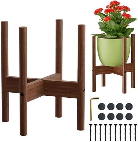 ALIGADO 2 Pack Bamboo Plant Stands Indoor, for Up to 10 Inch Pots, Built to Fit Corners, Sturdy & Stable Design, Walnut Finish by ALIGADO