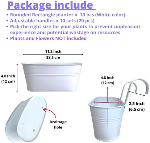 LaLaGreen Metal Rail Planter (11.2 in, 10 Pack) White Strawberry Flower Pot - Image 2