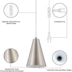 Brushed Nickel Plug In Pendant Light,Hanging Lights with Plug In Cord On/Off Switch, Mini Silver Pendant Lights for Kitchen Island,Modern Chandelier with Metal Shade,Hanging Lamps for Bedroom - Image 5