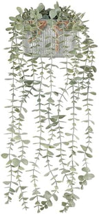 Mkono Fake Hanging Plant with Pot and Fake Hanging Plants in Farmhouse Galvanized Pots by Mkono