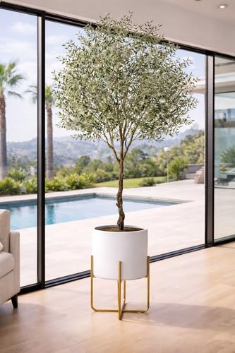 Kirpi Modern Planter Pots, Set of 2 Round White Planters with Gold Stand, Decorative Floor Planters, Steel Pots with Drainage Holes for Living Room, Office, Garden, 7 and 9 Inch Diameter - Image 7