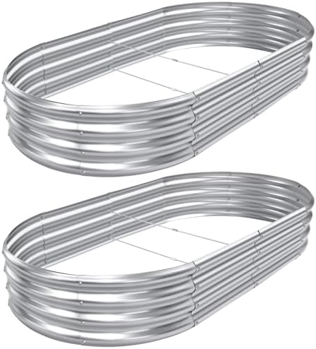 AHEONLAR 2pack 8×4×1ft Raised Garden Bed，Outdoor Galvanized Planter Boxes, Oval Large Metal Raised Garden Beds for Vegetables by garden