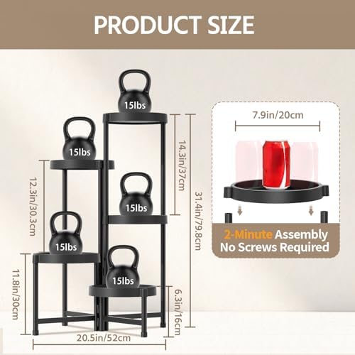 LASZOLA Plant Stand Indoor Outdoor Tall with Plastic Tray, 5 Tiers Black - Image 3