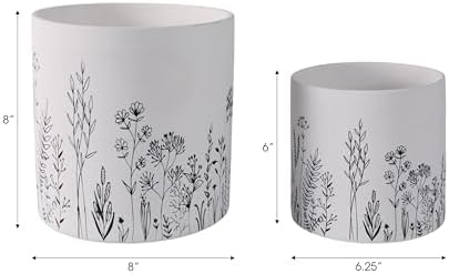 Home Decor Planters and Flower Pots – Planters for Indoor and Outdoor Decor with Wildflowers Design – Contemporary Plant Stand That Elevate Patio, Garden, and Room Decor Set of 2 – 8", 6" White & Navy - Image 4