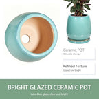 10.3 Inch Ceramic Glaze Plant Pot with Saucer, Flower Pots with Drainage Hole Mesh Net (Spot Green) - Image 3