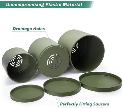 D'vine Dev 3-Pack Plastic Pots & Saucers, 6.5/8/10 in, Olive, 74-V-I-4 - Image 4