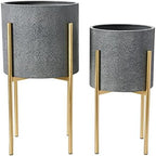 Main + Mesa Modern Boho Embossed Metal Planters with Stands, Charcoal Grey and Gold, Set of 2 Sizes by MainMesa