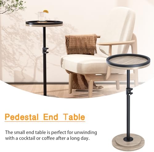 Small Side Table, Drink Table, Height Adjustable Round End Table, Pedestal Side Table for Small Spaces in Living Room, Bedroom, Grey - Image 7