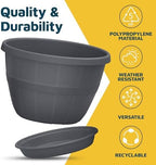 10-Inch Whiskey Barrel Planters Outdoor Pack of 25 - Durable Plastic Plant Pots for Indoor & Outdoor Use with Drainage & Saucer, Lightweight Rustic Barrel Planters for Flowers, Herbs & Small Plants - Image 6