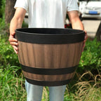 Plant Pot Faux Whiskey Barrel Shape Garden Pots and Planters, Plastic Indoor Outdoor Yard Patio Flowerpot Flower Pot Barrel Planter 12×12×8.9” - Image 2